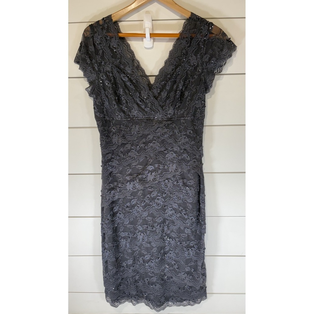 Blu Sage Y2K Prom Cocktail Dress Sz 10 Gray Sheer Lace Sequins Sleeveless Fairy